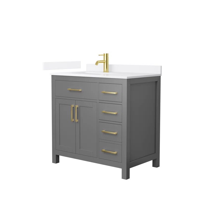 Beckett 36" Dark Gray Wood Vanity with White Quartz Top and Gold Trim