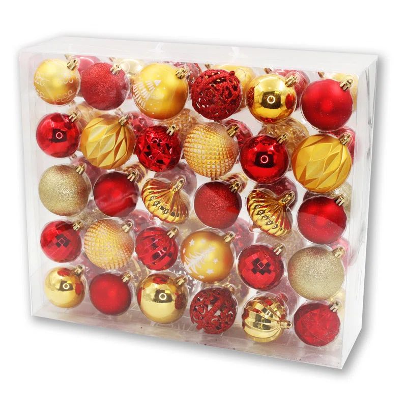 Red and Gold Shatterproof Plastic Christmas Ornament Set