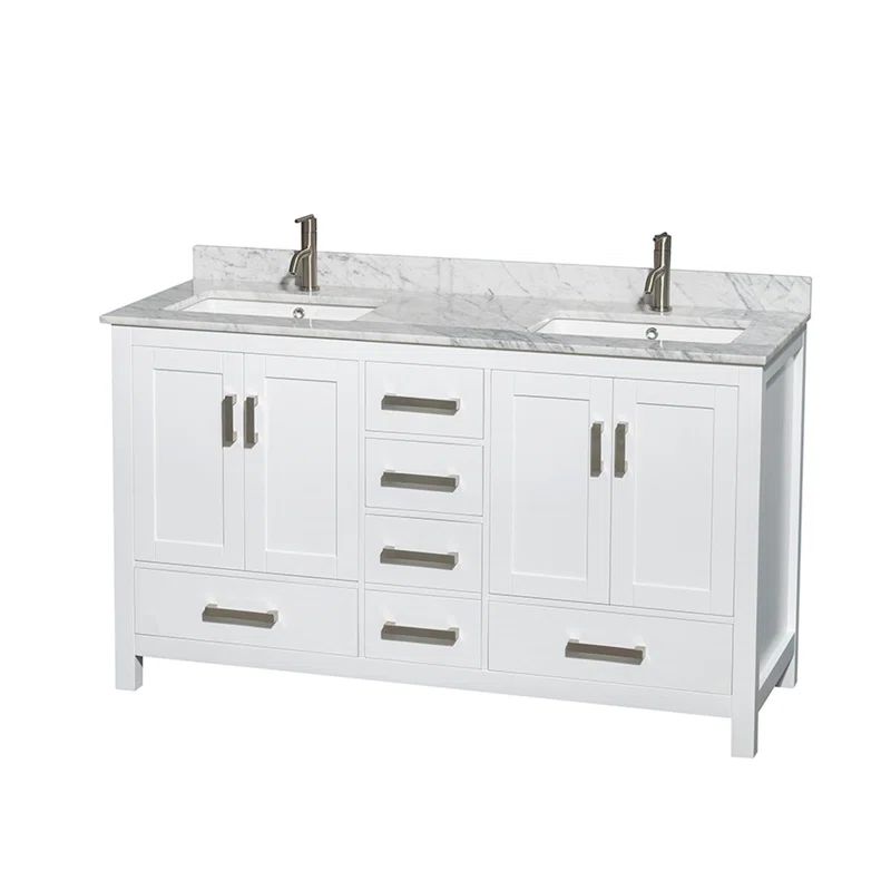 Sheffield 60" White Double Bathroom Vanity with Marble Top