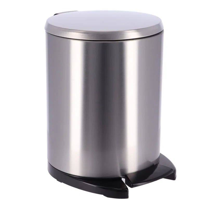 Compact Stainless Steel Round Bathroom Pedal Trash Can