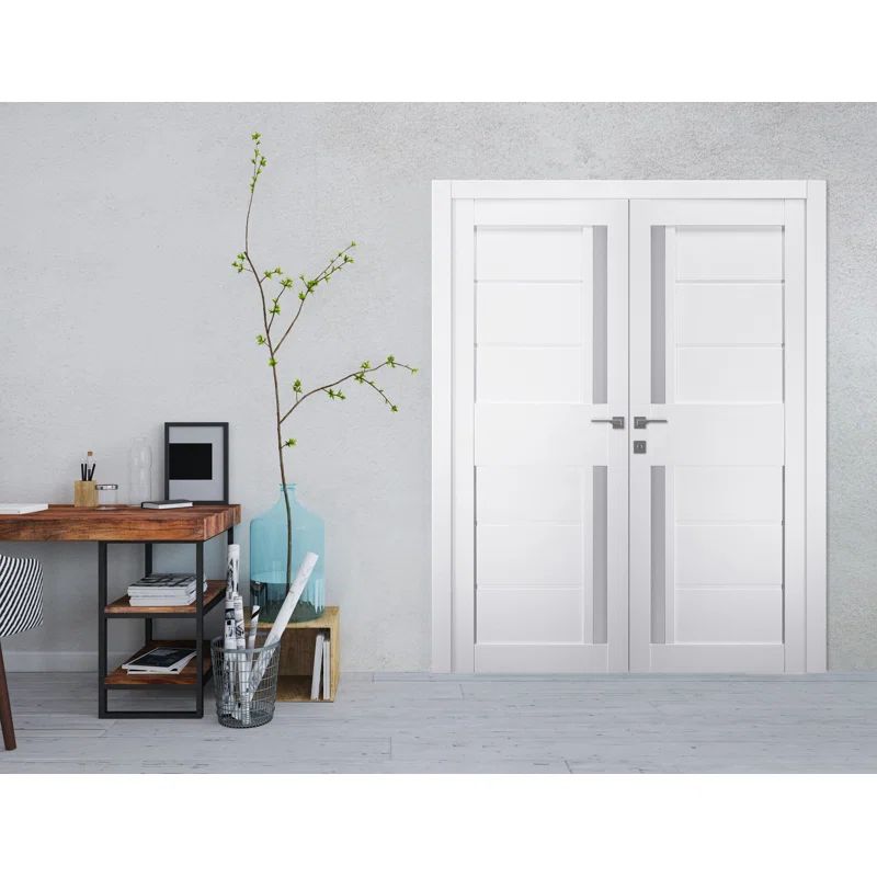 White Pine Composite Double Prehung French Door with Frosted Glass