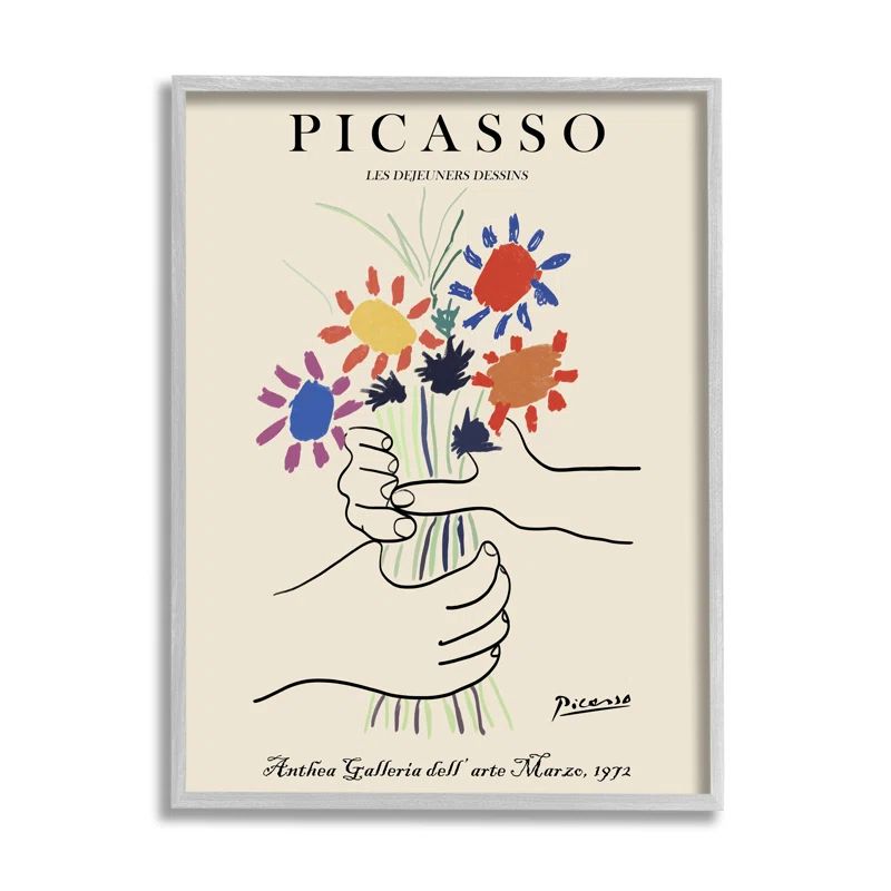 Picasso Floral Bouquet Print on Canvas with Gray Frame