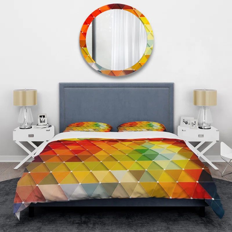 Vibrant Geometric Multicolor Microfiber Queen Duvet Cover Set