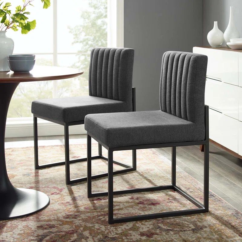 Charcoal Black Channel-Tufted Upholstered Metal Side Chair