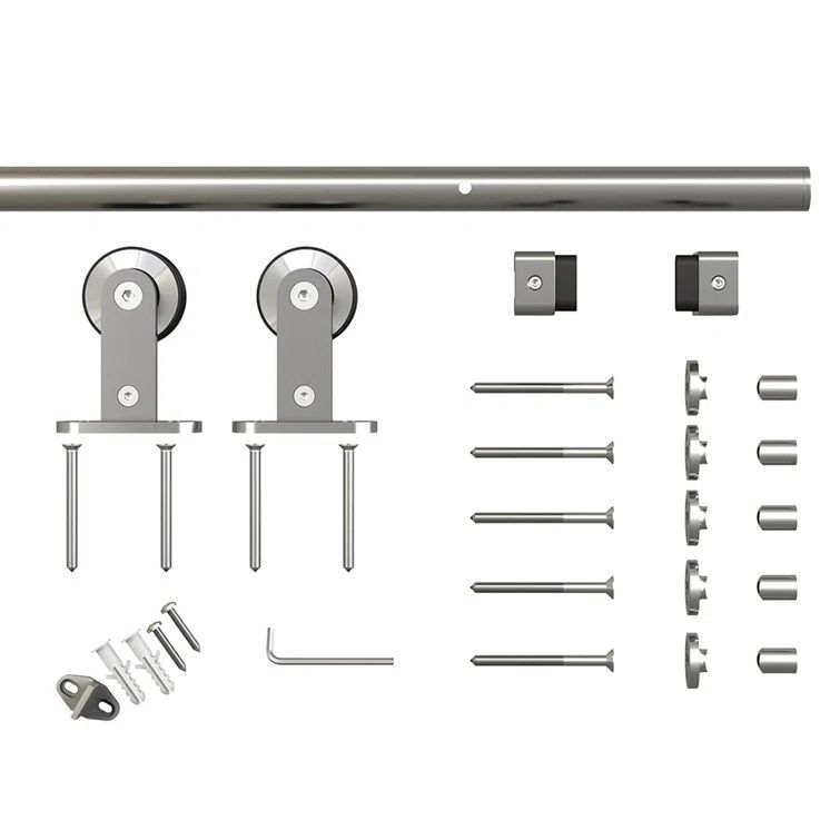 Dignity Blue Painted Hollow Core Barn Door Kit with Stainless Steel Hardware