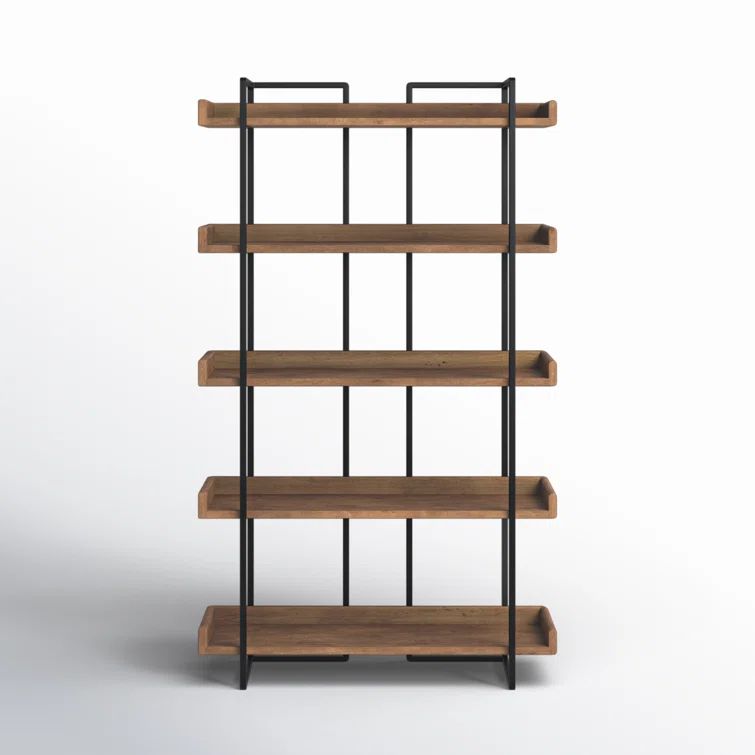 Light Brown Wood and Iron 5-Tier Industrial Bookcase