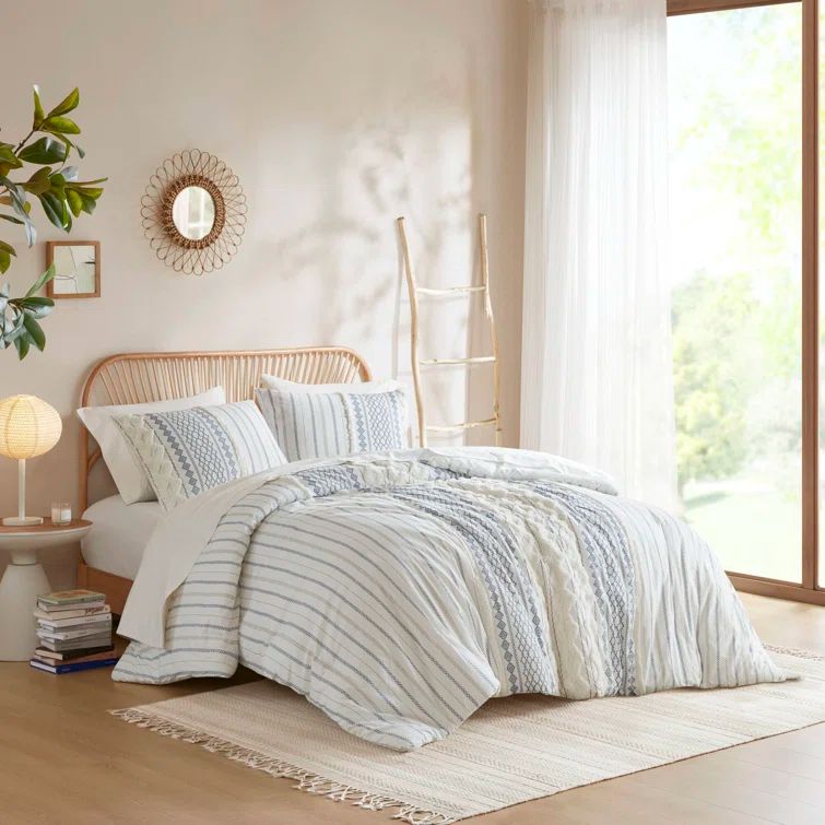 Full Blue and White Cotton Down Alternative Comforter Set