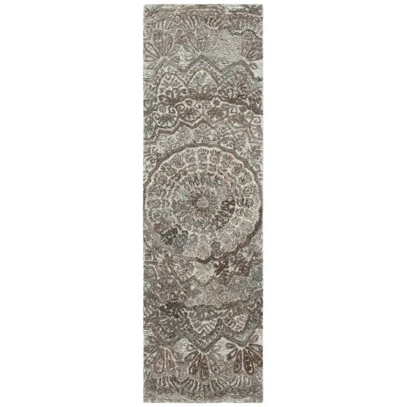 Gray and Ivory Hand-Tufted Wool Runner Rug