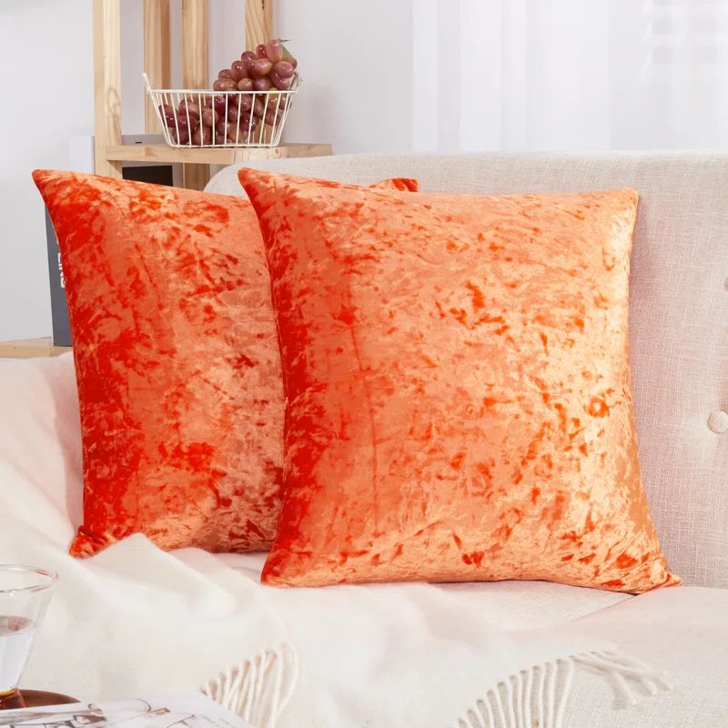 Orange Velvet 20" x 20" Reversible Pillow Covers