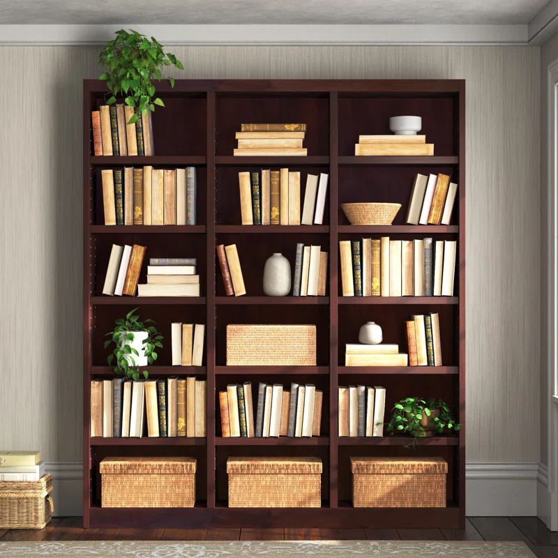 Cherry 84" Tall Triple Wide Wood Bookcase with Adjustable Shelves