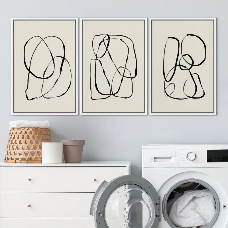 White Framed Geometric Abstract Canvas Art Set - 16" x 24"