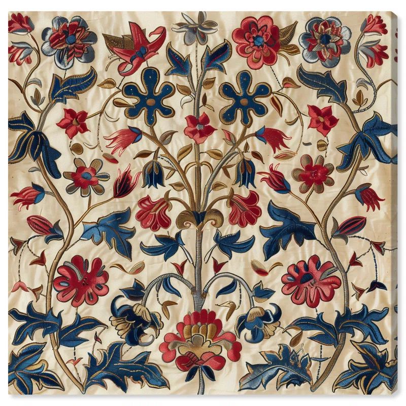 Ivory Floral Embroidery Chic Farmhouse Canvas Wall Art, 24" x 24"