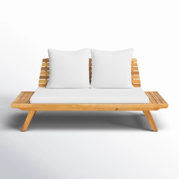 Sedona Teak Finish 68.5'' Acacia Wood Outdoor Loveseat with White Cushions