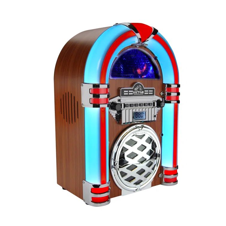 Mahogany Bluetooth CD Jukebox Speaker with Multicolor LED Lighting