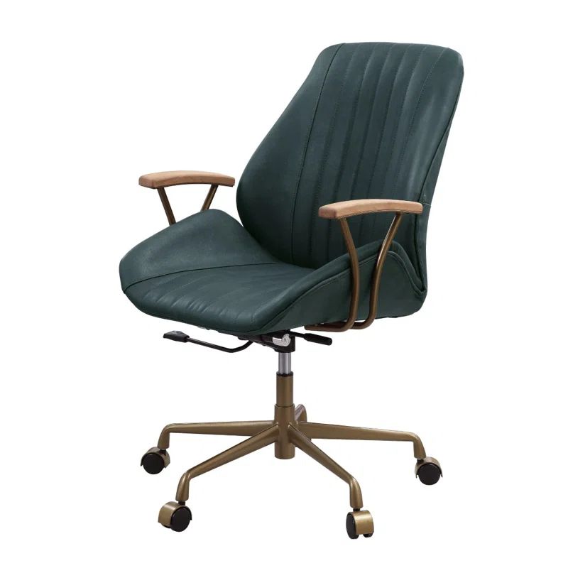 Hamilton Dark Green Leather Swivel Office Chair with Metal Frame