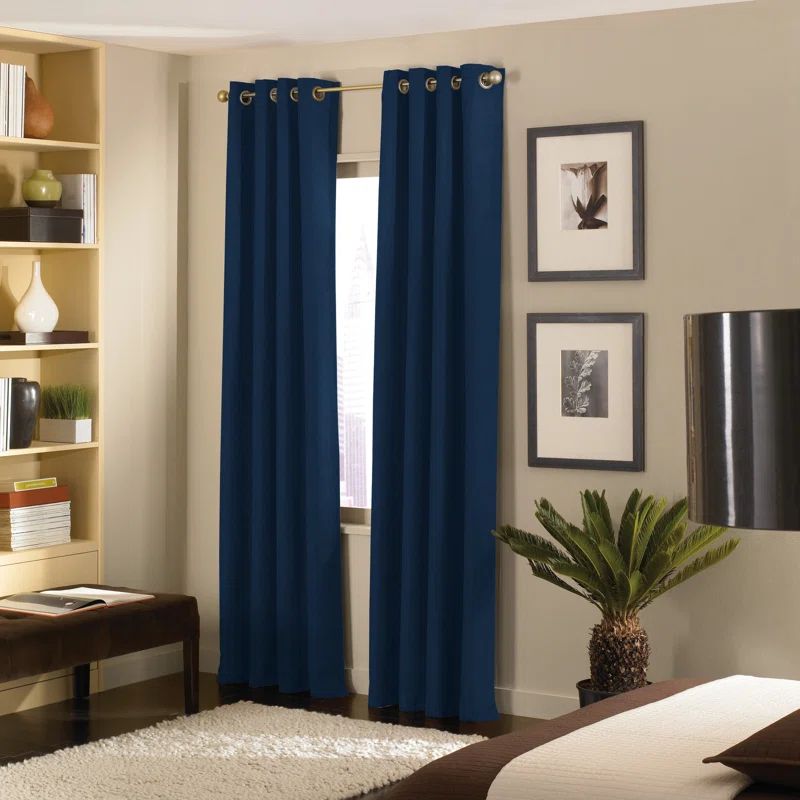 Navy Polyester Room Darkening Grommet Window Panel, 132"