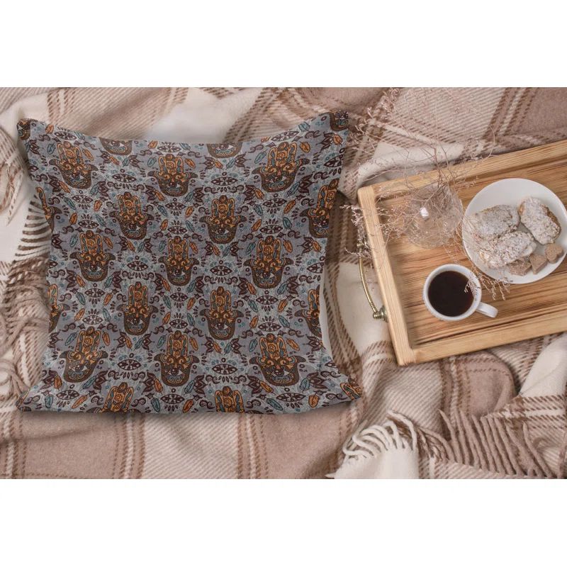 Slate Blue and Orange Bohemian Flannel Euro Pillow Cover