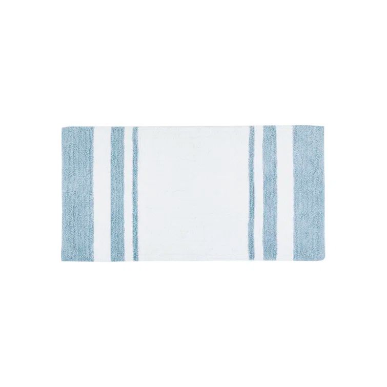 Blue and White Cotton Reversible Bath Rug
