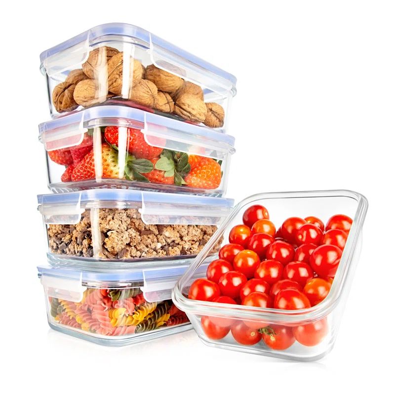 30oz Clear Glass Meal Prep Containers with Blue Airtight Lids