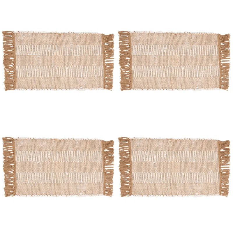 Natural Cotton Striped Chindi Placemats with Fringed Edges, Set of 4