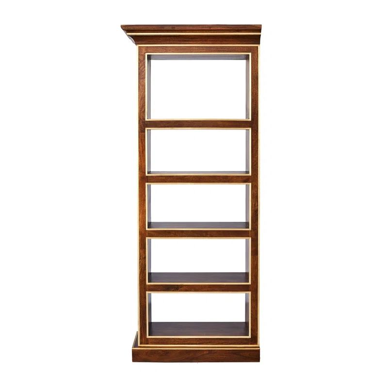 Mango Wood and Brass 5-Tier Library Bookcase