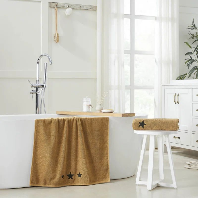 Black and Tan Cotton Embroidered Bath Towel Set