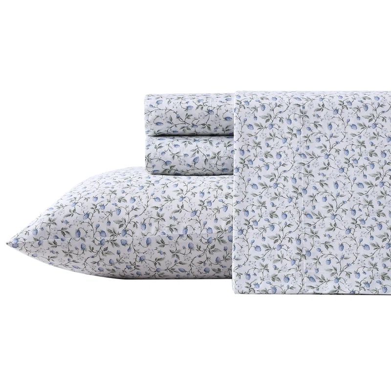King Blue Cotton Sateen Floral Print Sheet Set