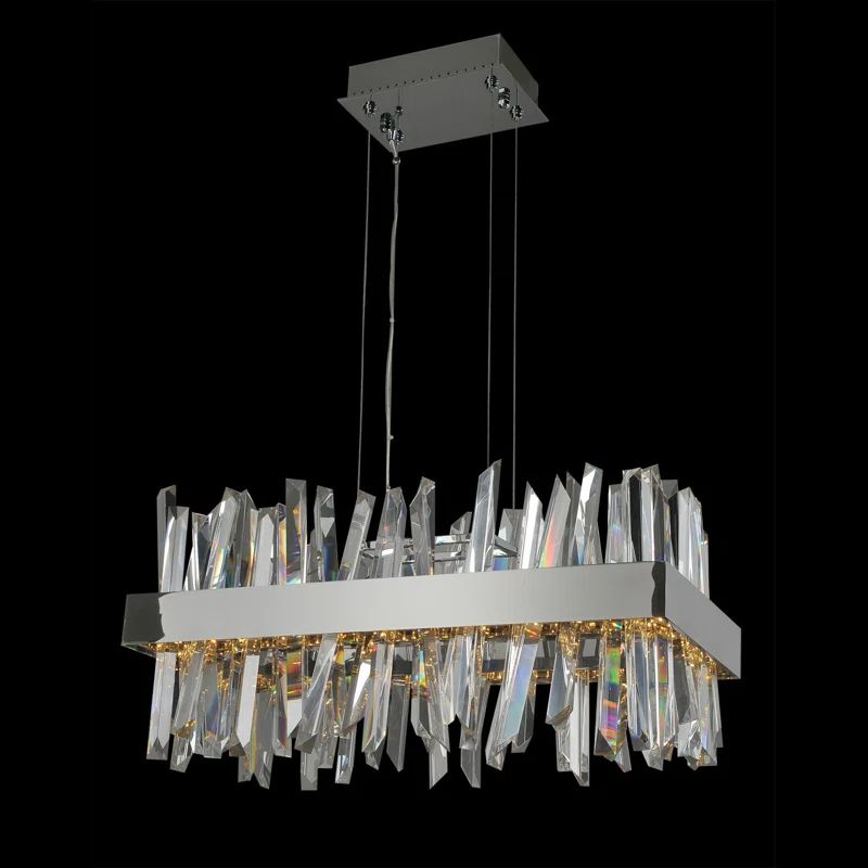 Glacier Brushed Champagne Gold LED Crystal Island Pendant 26"