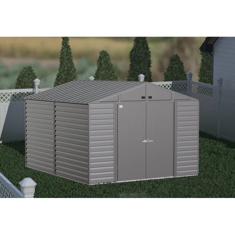 Charcoal 10' x 12' Galvanized Steel Peak Roof Storage Shed