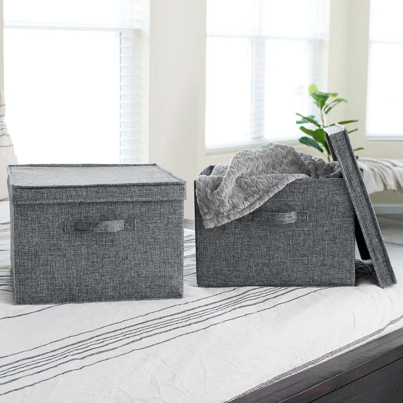 Graphite Collapsible Fabric Storage Cube with Lid, 15" x 15" x 10"