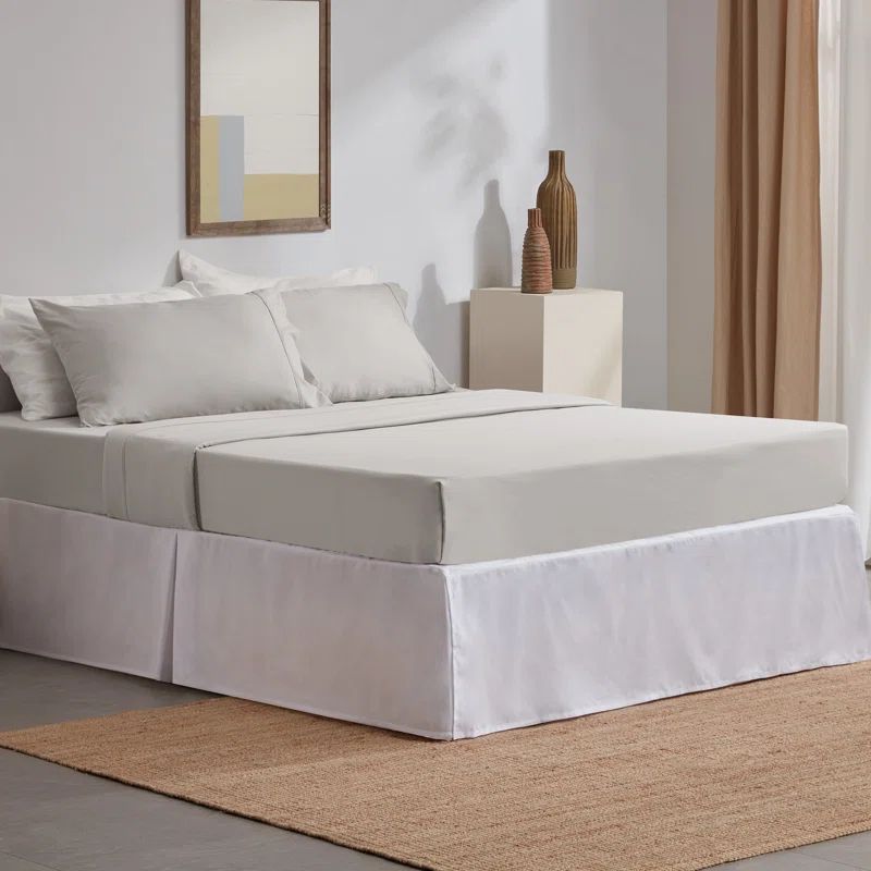 White Twin Pleated Polyester Bed Skirt with 15-Inch Drop