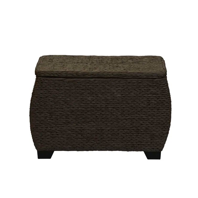Gray Woven Paper Rope Large Storage Chest with Wood Feet