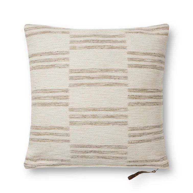 Jay Ivory Sand Stripe Square Cotton Blend Throw Pillow