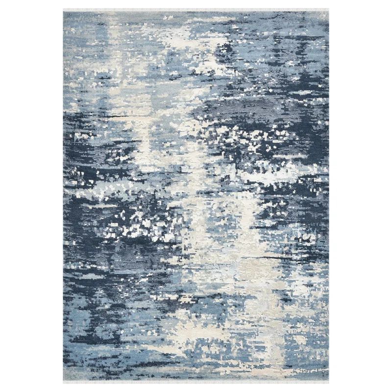 Blue Sapphire Hand-Knotted Wool and Viscose Area Rug 8'x10'