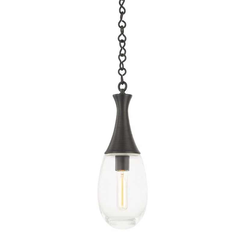 Black Brass and Clear Glass Pendant Light