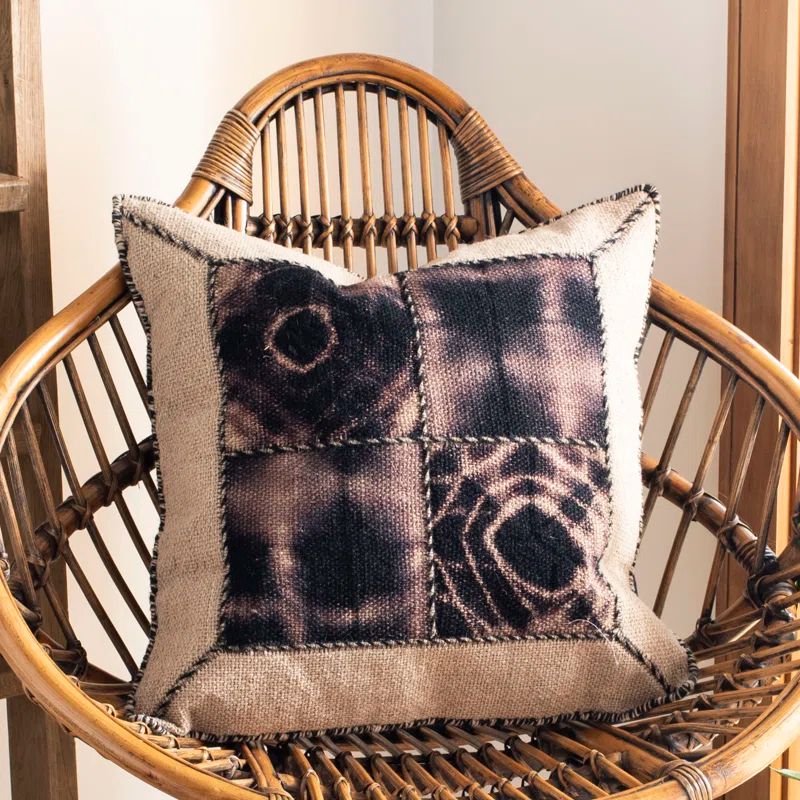 Beige and Black 24" Square Patchwork Throw Pillow Set