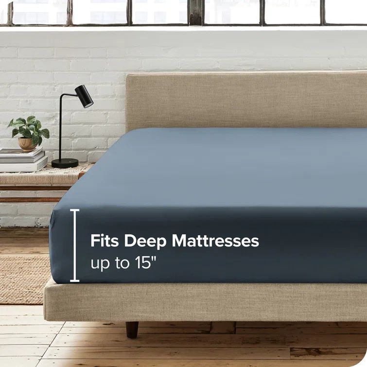 Dusty Blue Organic Cotton Percale Queen Fitted Sheet Set