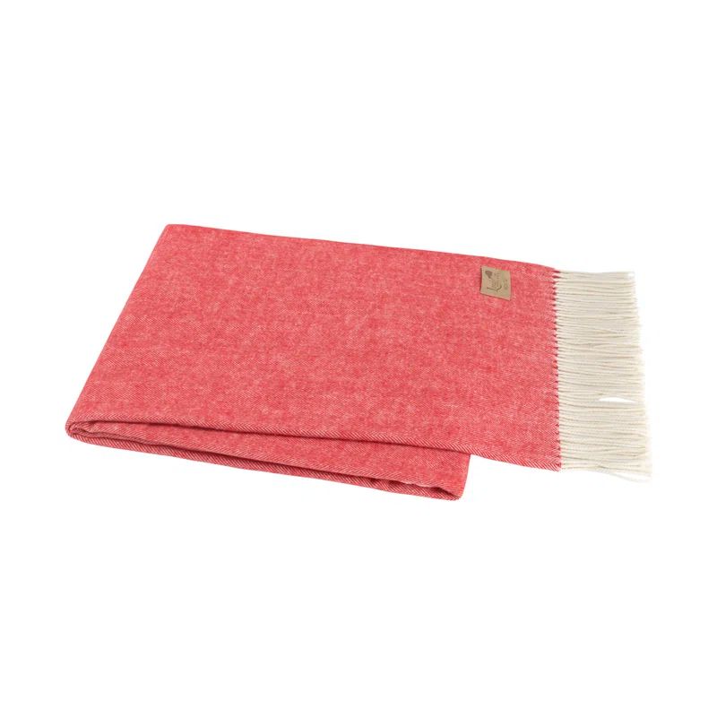 Red Poppy Italian Herringbone Wool Throw Blanket