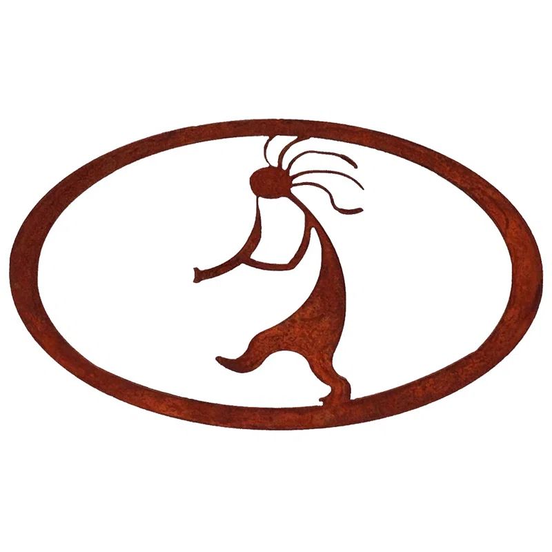Rust Patina Metal Kokopelli Oval Wall Art