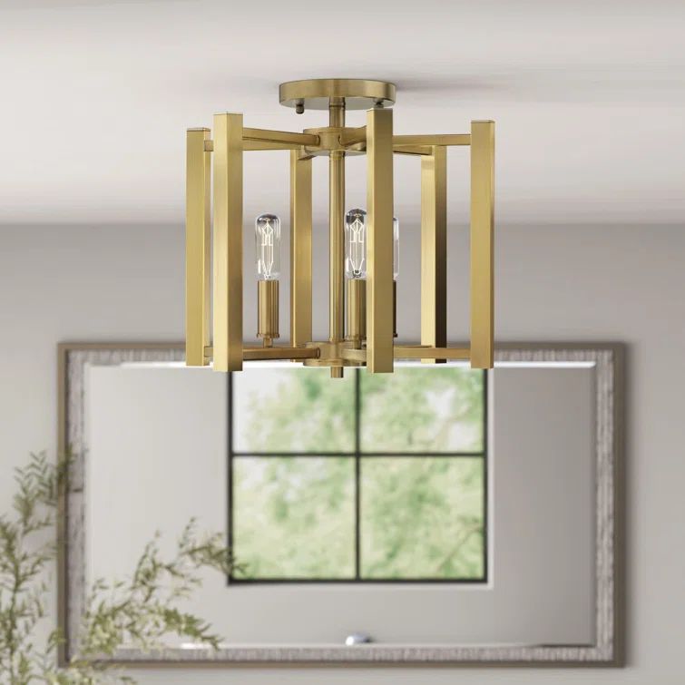Benson Warm Brass 3-Light Modern Semi-Flush Mount