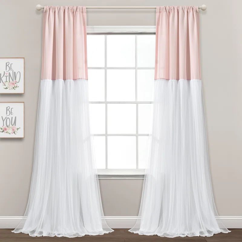 Blush and Off-White Linen Button Window Curtain Panel