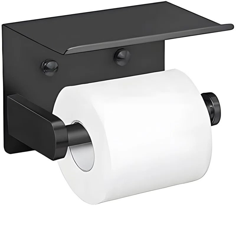 Matte Black Stainless Steel Wall Mounted Toilet Paper Holder with Shelf