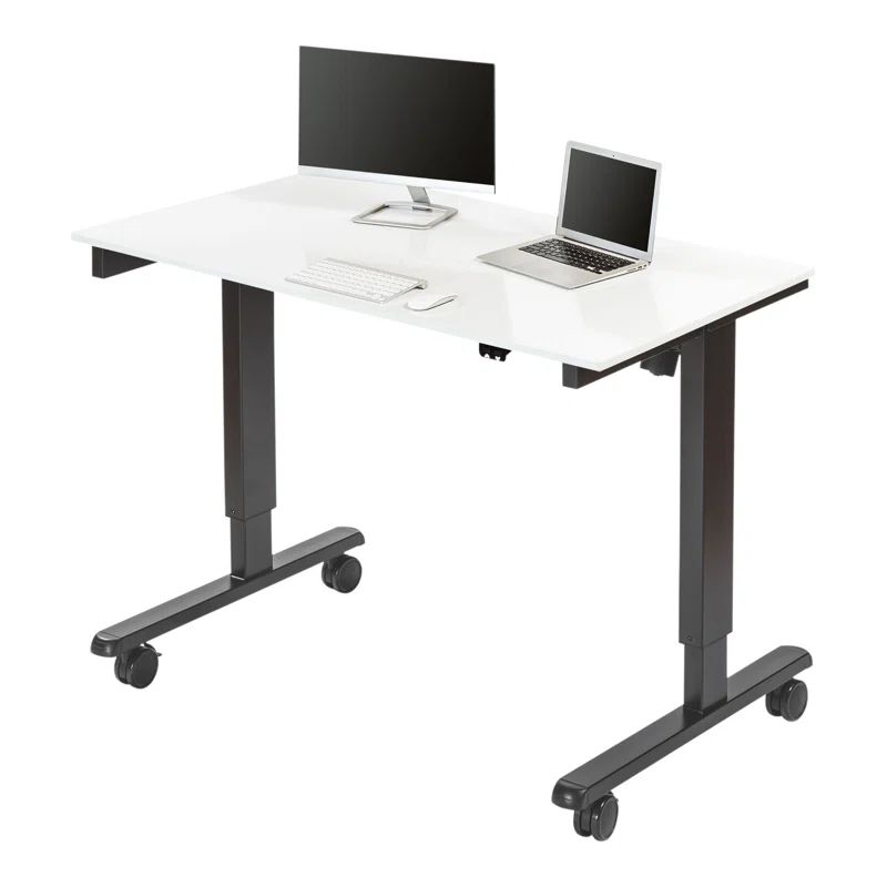 Electric Adjustable Height Standing Desk with Charcoal Frame and Gloss White Top