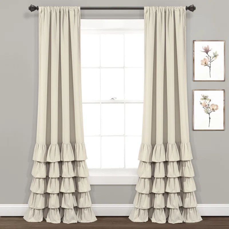 Neutral Polyester Ruffled Light-Filtering Rod Pocket Curtains, 84" x 40"