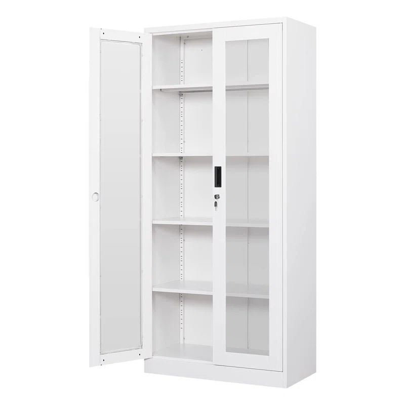 White Glass Door Curio Cabinet with Adjustable Shelves