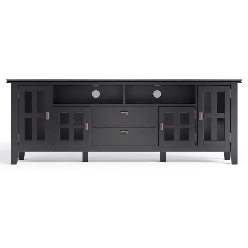 Artisan Black Solid Wood 72" TV Media Stand with Cabinets