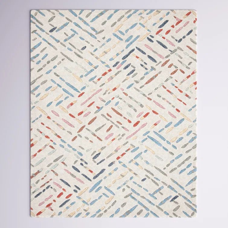 Ivory and Blue Hand-Tufted Wool 8' x 10' Area Rug