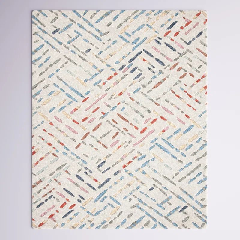 Ivory and Blue Hand-Tufted Wool 8' x 10' Area Rug