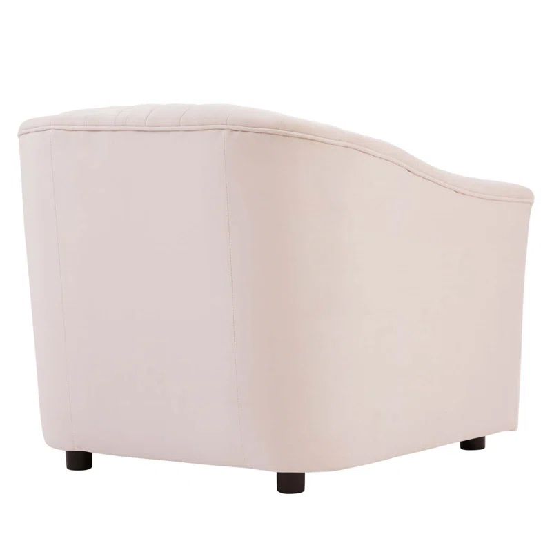 Mid-Century Modern Pink Velvet Channel-Tufted Armchair