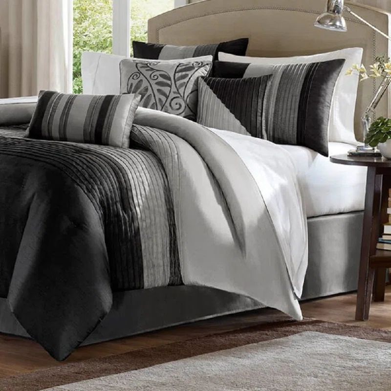 California King Blue Microfiber 7-Piece Reversible Comforter Set